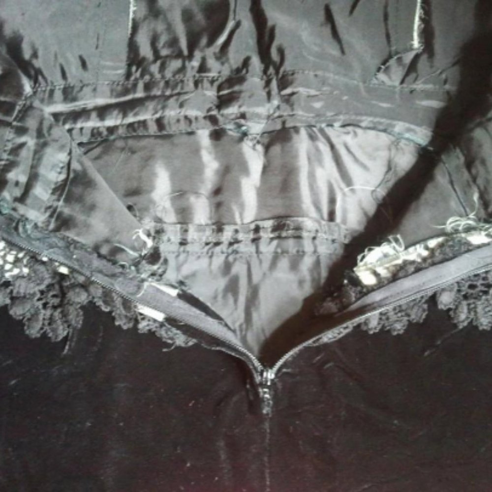 1960's Black Lace and Black Velvet Dress - Picture 3 of 6